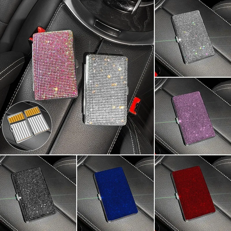 Diamond-encrusted Cigarette Case, Metal Embossed Diamond-encrusted Stainless Steel Portable High-end Women's Cigarette Case