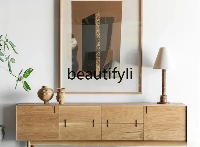 

TV cabinet log color Nordic simple floor storage floor cabinet Home modern solid wood storage cabinet