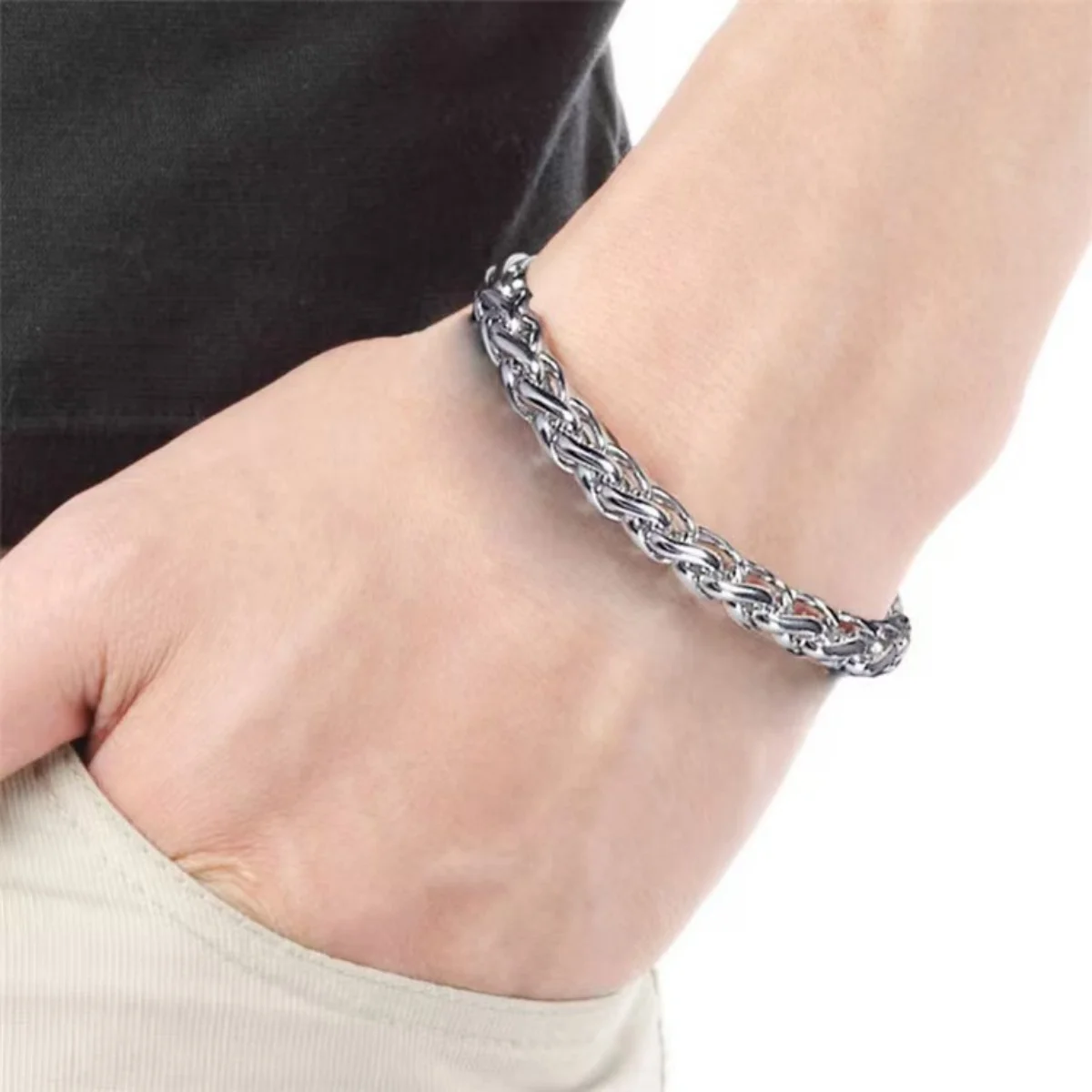 Stainless Steel Bracelet Men Women Chunky Cable Chain Bangles Fashion Edgy Jewelry Gift