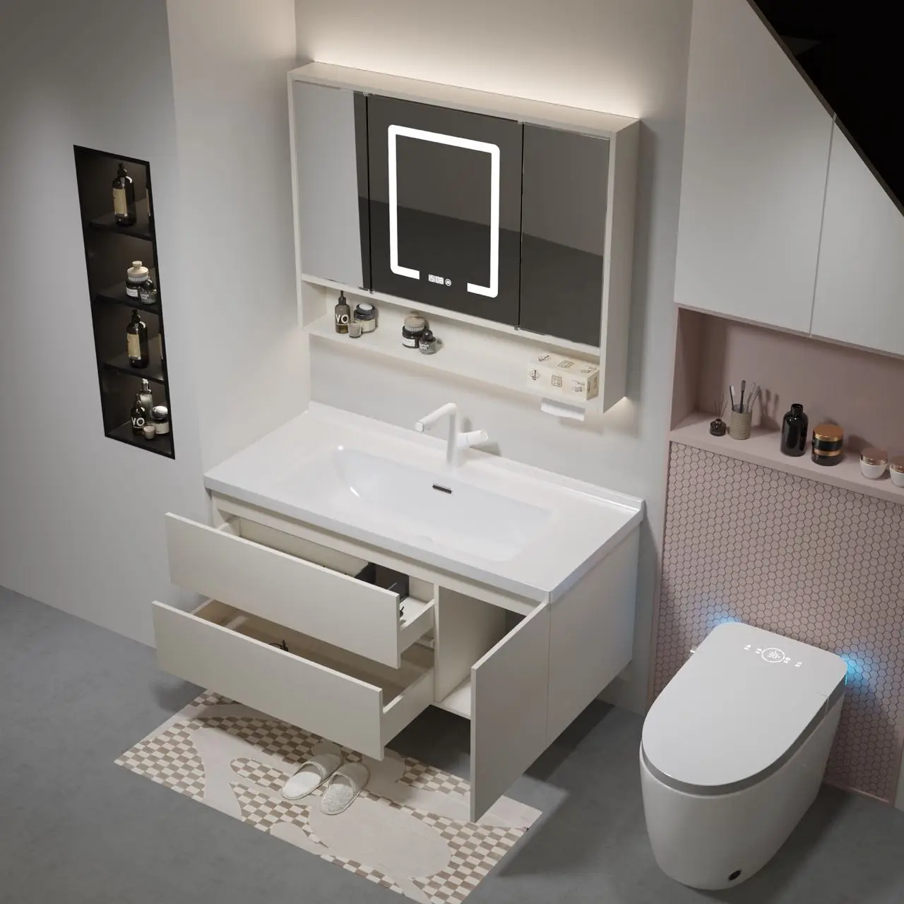 

Элитный набор мебели для ванной комнаты на заказ: современный шкаф-тумба для ванной с зеркалом