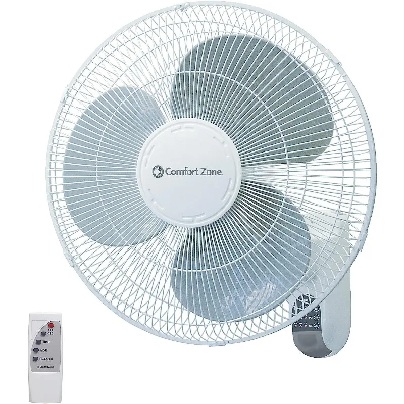 Oscillating Wall Mount Fan with Remote Control, Timer, Auto Shut Off, Adjustable Tilt,Quiet,16 inch,3 Speed,Ideal ,14.07 ft/sec