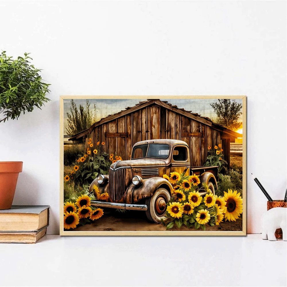 จิ๊กซอว์รถบรรทุกและโรงนาสไตล์วินเทจ 1,000 ชิ้น - ของเล่นจิ๊กซอว์ขนาดใหญ่สำหรับผู้ใหญ่ เกมเสริมสร้างความสัมพันธ์ในครอบครัว ของตกแต่งบ้าน ฝึกสมอง ทำจากกระดาษแข็ง