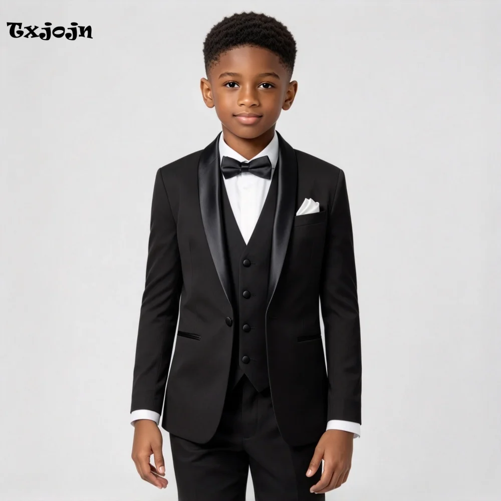 Formal Boys Suit 3-piece Set Wedding Tuxedos Satin Pointed Collar Jacket Trend 2-16 Year Custom Blazer Pants Vest for Party