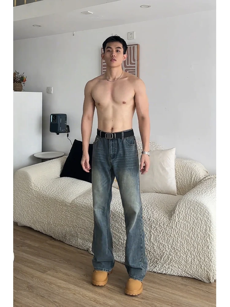 

American Sle Vintage Straight Leg Jeans Men's Spring Autumn Haome High Waist Extended Length Tall Men's Bell Bot