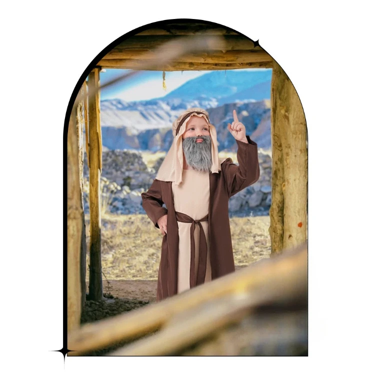 

Arab Brown Elderly Carnival Costume Kids Middle East Shepherd Elder Outfit