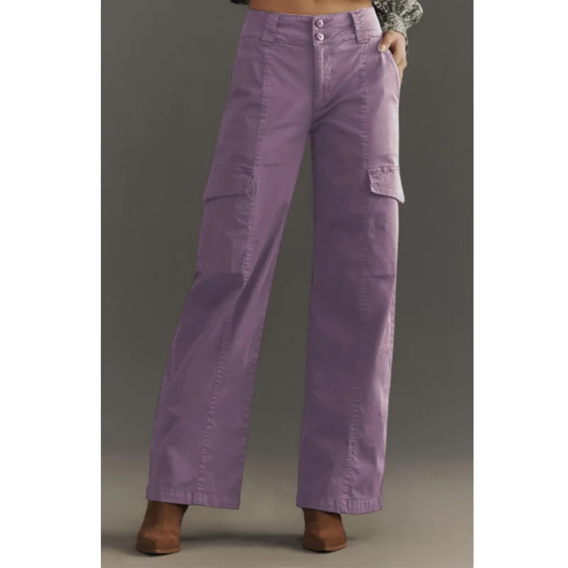 

High Waist Straight Leg Cargo Pants Women Baggy Trousers Lady Pure Color Long Pants Casual Workwear