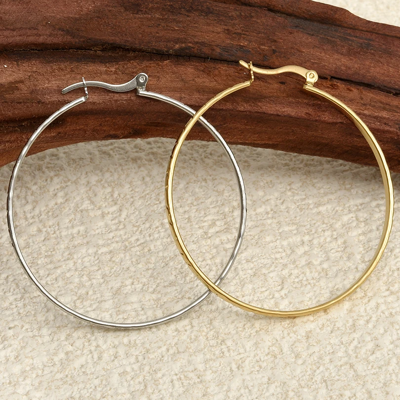 

100% Stainless Steel Round Hoops Earrings For Women Men Accessories Real Gold Plated Jewelry Kpop Fashion Earring No Fade Aretes