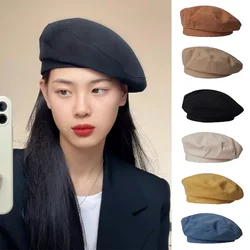 Recreational Octagonal Woolen Beret Korean Version Fashionable Versatile Simple Black Painter Berets British Vintage Hat Comfort