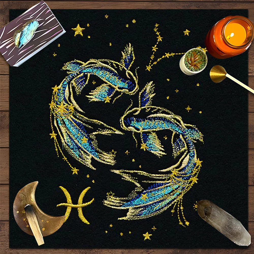 【Constellation Vintage】Tarot Tablecloth, Divination Card Ritual Tablecloth, Durable & Washable