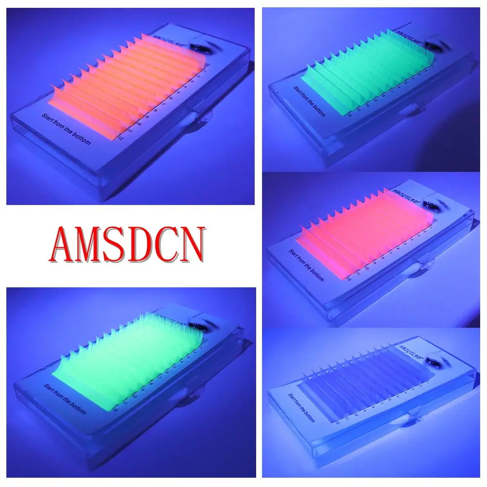 Sztuczne rzęsy neonowe UV świecące pod światłem UV fluorescencyjne jaskrawe kolorowe luzem klasyczne pojedyncze świecące rzęsy narzędzie do przedłużania rzęs
