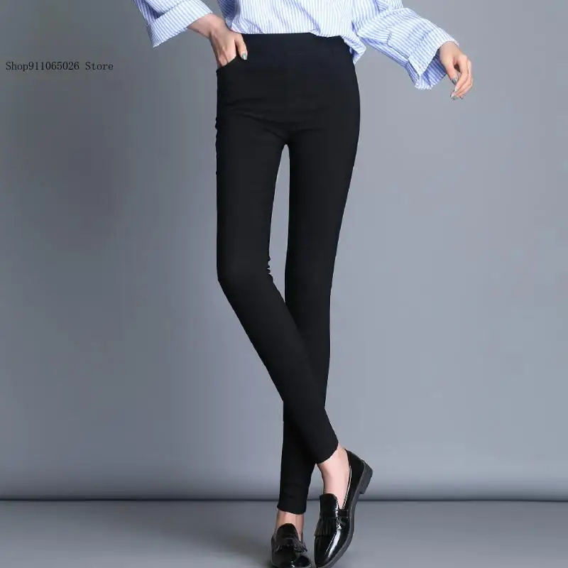 Women Winter High-Waist Stretch Skinny Pencil Pants Slim-Fit Large Size S-6XL Warm Trousers for Casual Daily Office Wear