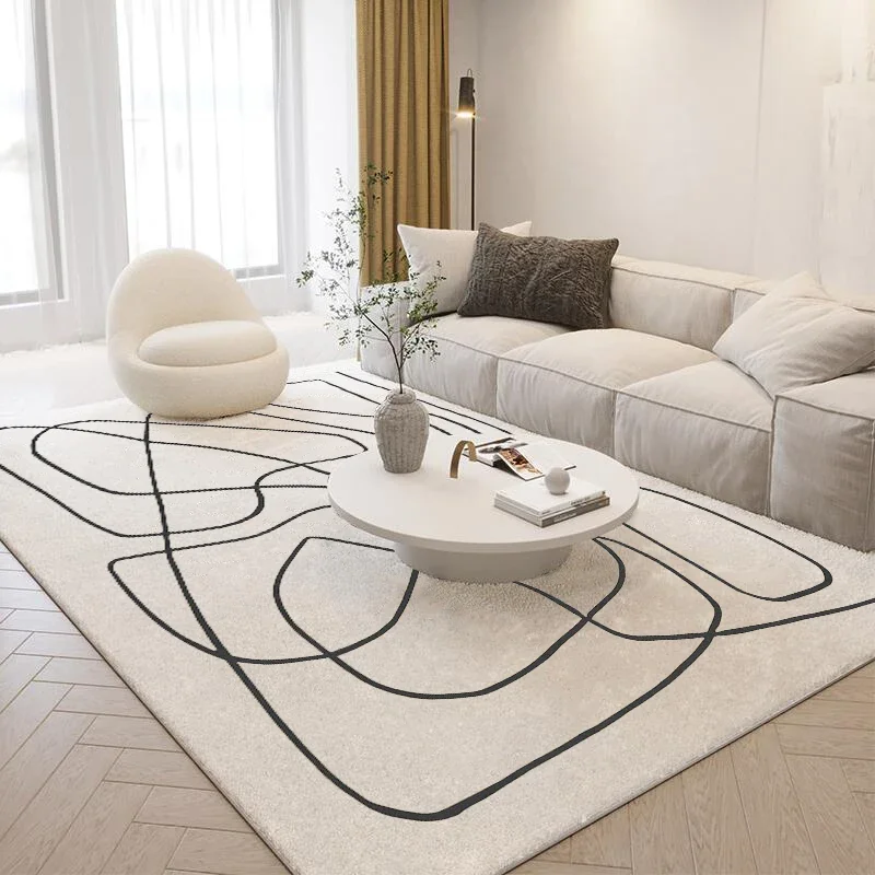 Nordic Minimalist Style Carpet for Living Room Bedroom Home Decor Plush Abstract Art Design Rug Simple Line Soft Thick Floor Mat