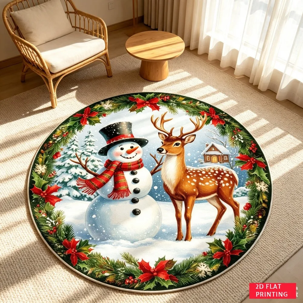 Jolly Father Christmas Round Area Rug Candy Cane Lollipop Circular Floor Mat Winter Holiday Indoor Carpet for Lounge Study