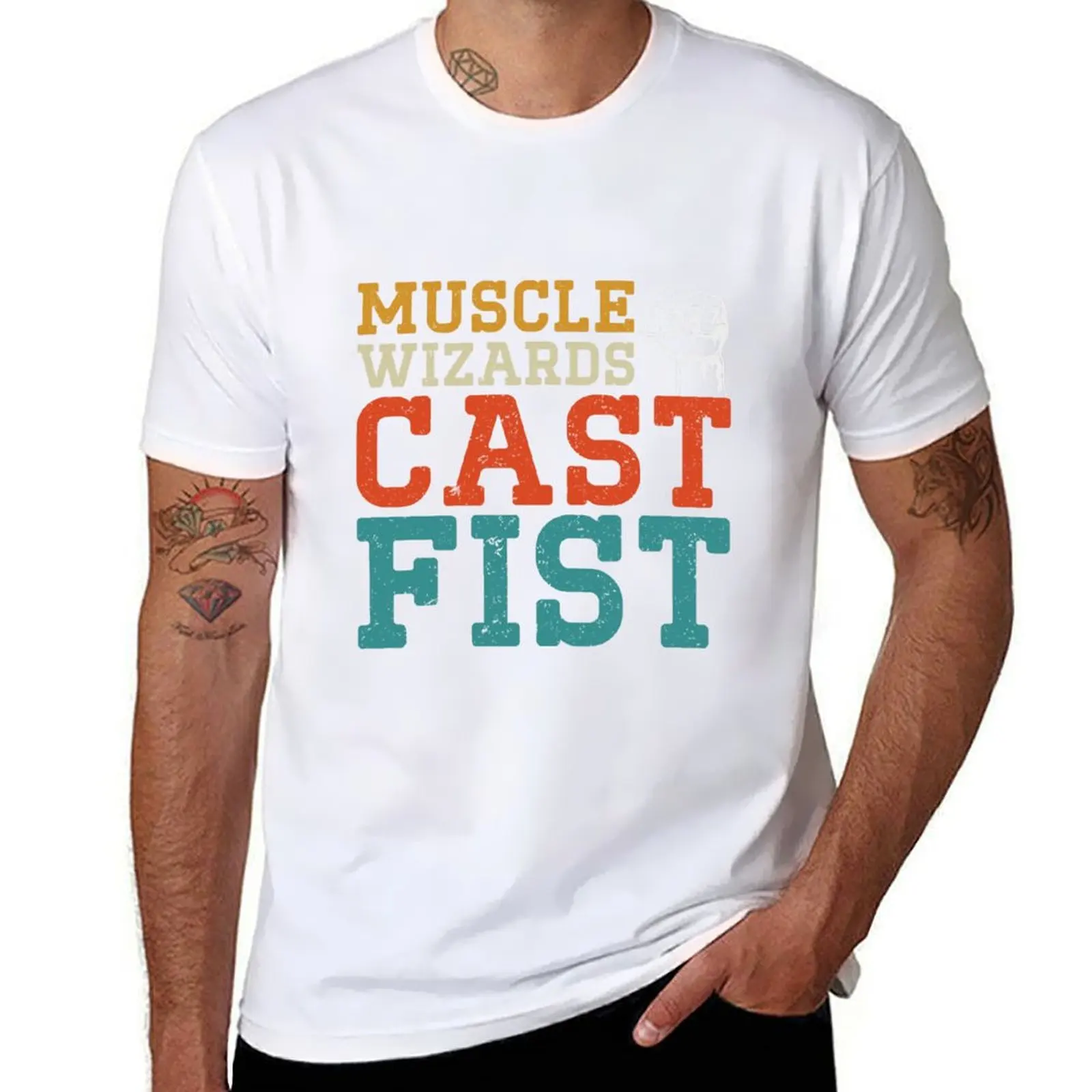 

Muscle Wizards Cast Fist T-Shirt man t shirt cotton high quality t shirts for man cotton funny T-Shirt
