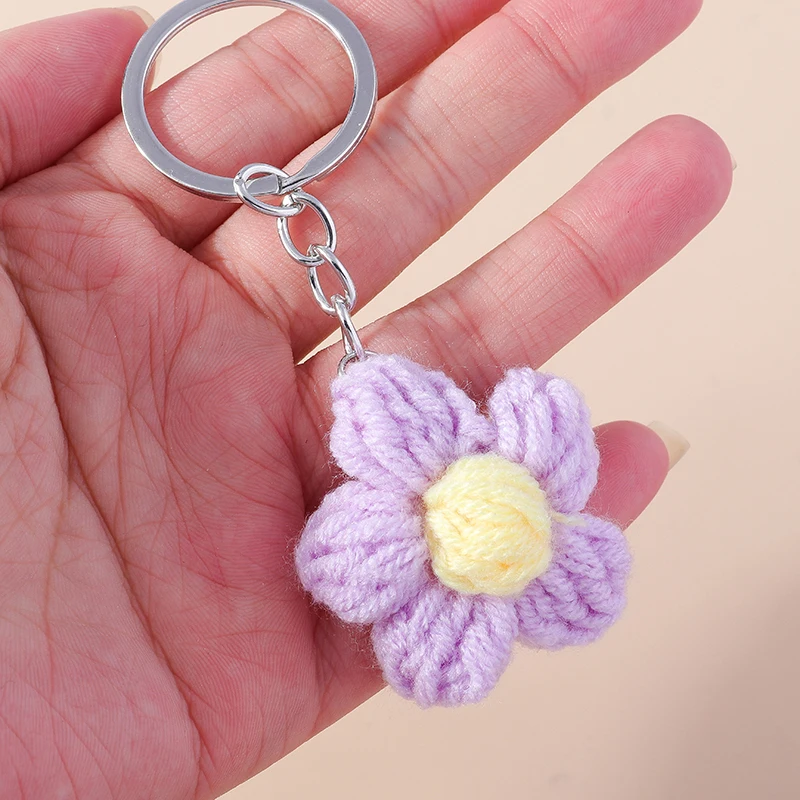 Aihua Heiße Neue Handgemachte Gestrickte Schlüsselbund Schlüsselring Für Frauen Mädchen Nette Gehäkelte Blume Anhänger Auto Schlüssel Ring Handtasche Charme Geschenke – Detail 6