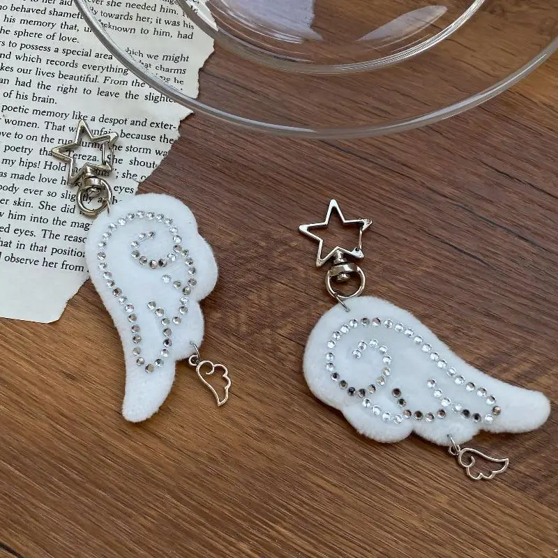 INS стиль ретро ткань цепочка со звездой крыло кулон брелок Y2K ангел цепочка для мобильного телефона орнамент украшения аксессуары подарки