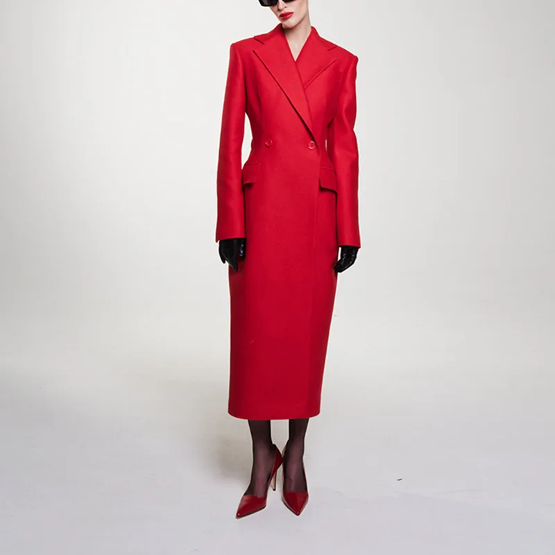 

Высококачественный приталенный длинный пиджак для женщин, элегантная модная осенне-зимняя верхняя одежда