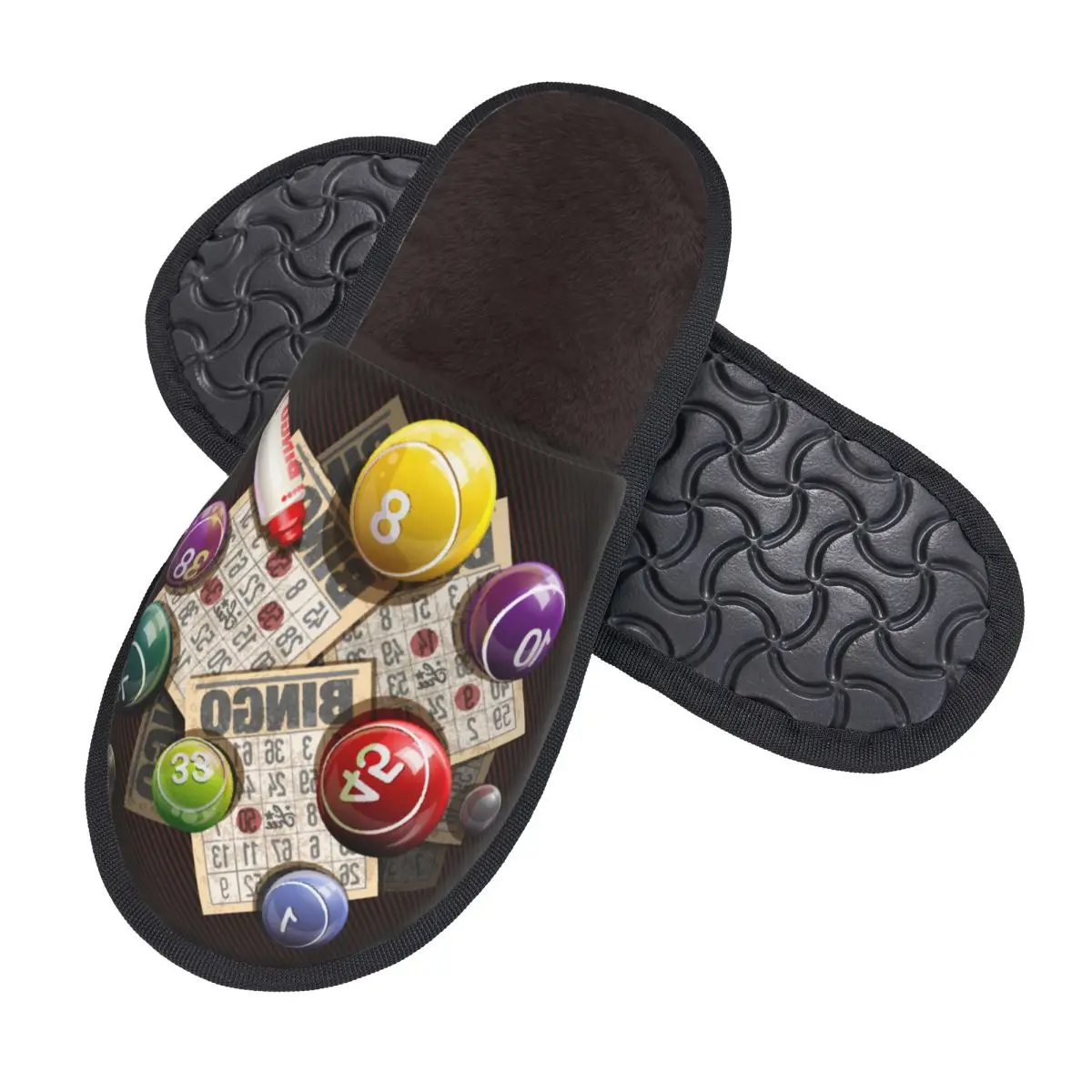 Indoor Retro Bingo Games Warm Slippers Home Plush Slippers Home Soft Fluffy Slippers