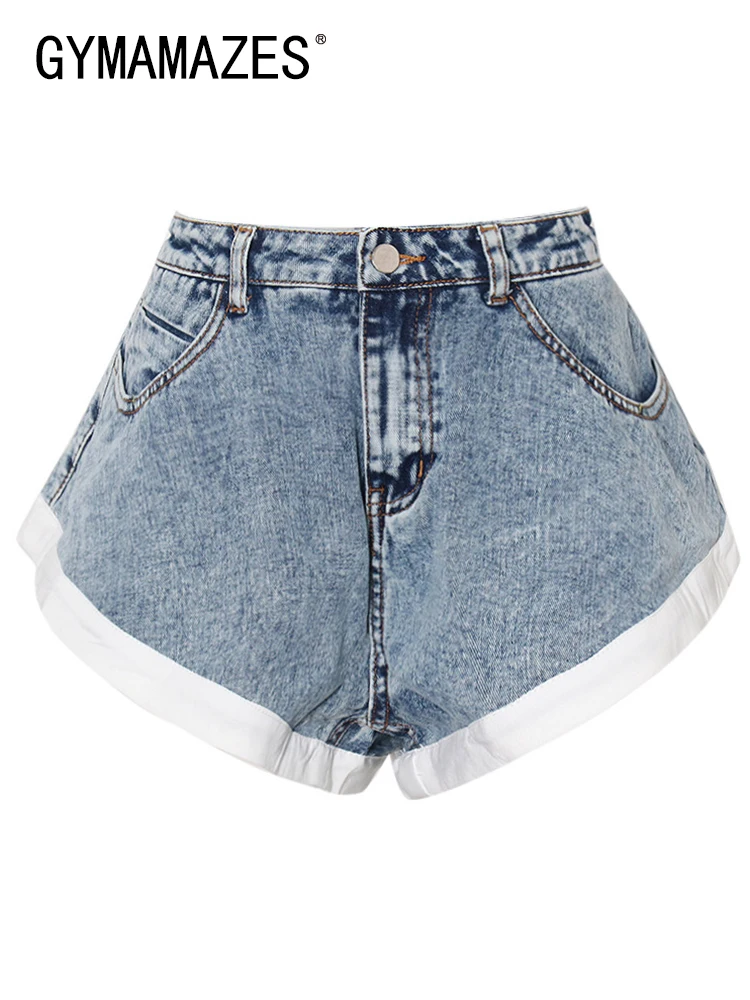 GYMAMAZES Irregular Denim Shorts For Women High Waist Wide Leg Short Trousers Female Clothing Autumn Style New Fashion Vintage