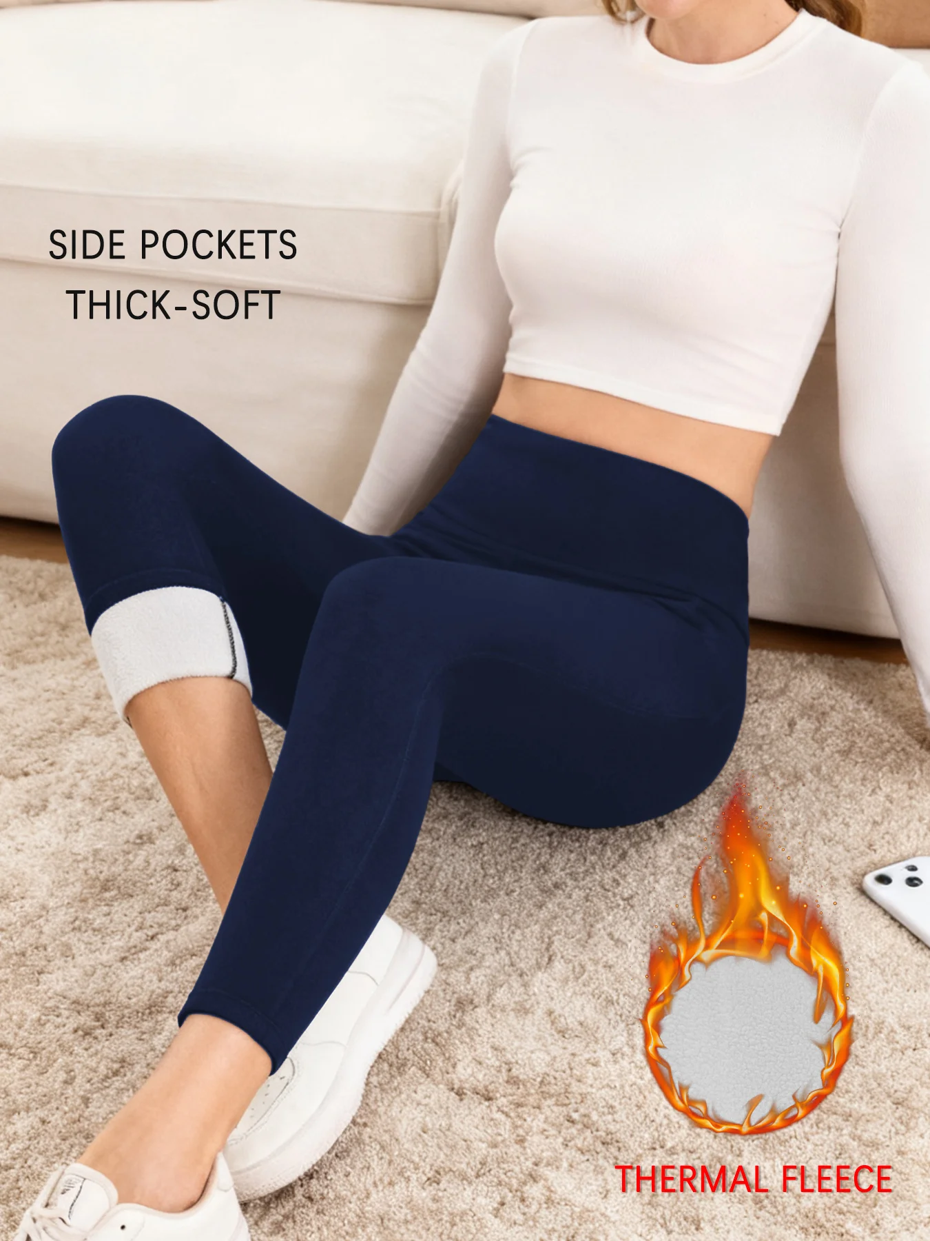 

Леггинсы с высокой талией и карманами для женщин. Термальные зимние брюки из плотной мягкой ткани, идеально подходящие для йоги и тренировок в холодную погоду.