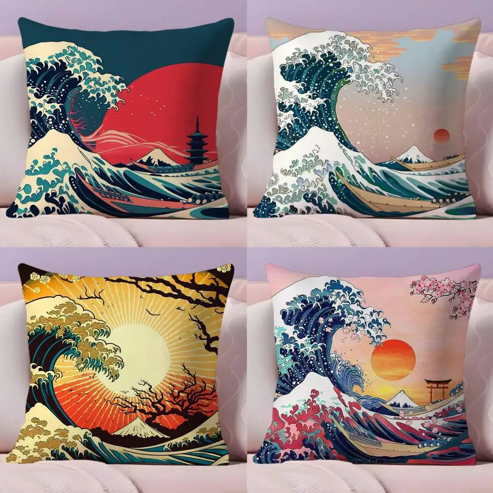 

Japanese Waves Pillow Case Pillowcase Ultra Soft Skin Friendly Fabric Cloud Like Comfort & Concealed Zipper