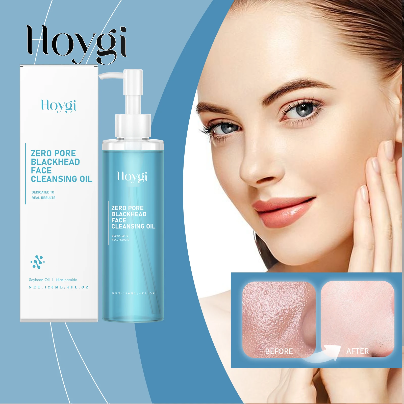 

Hoygi 120ml Double Cleansing Gentle Makeup Remover for Face Eyes Soybean Oil Niacinamide No Residue Non Greasy Vegan Cleanser