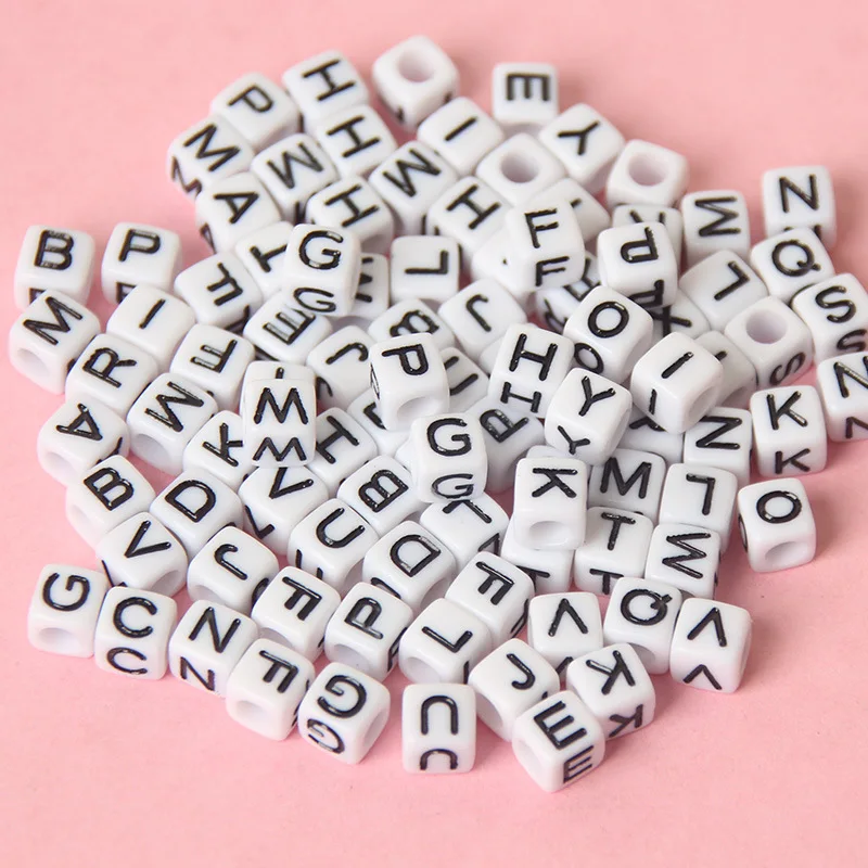 

Vintage Acrylic Square Letter Beads for Jewelry making 6mm 2600pcs Wholesale White Cube Alphabet Bead with Hole