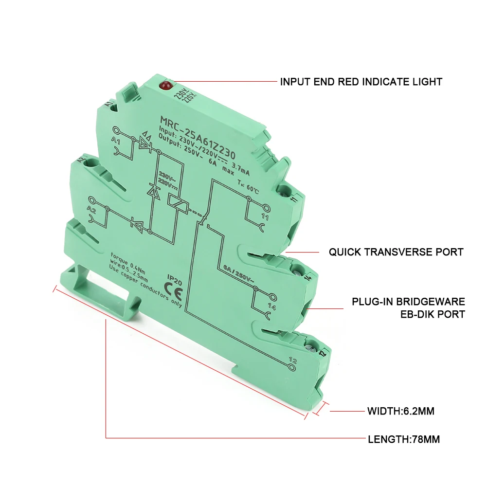 Interface Relay Module PLC Relay MRC-25A61Z230 PLC Electromagnetic Contact Interface Relay Module Input 230VAC/220VDC 1NO 1 NC