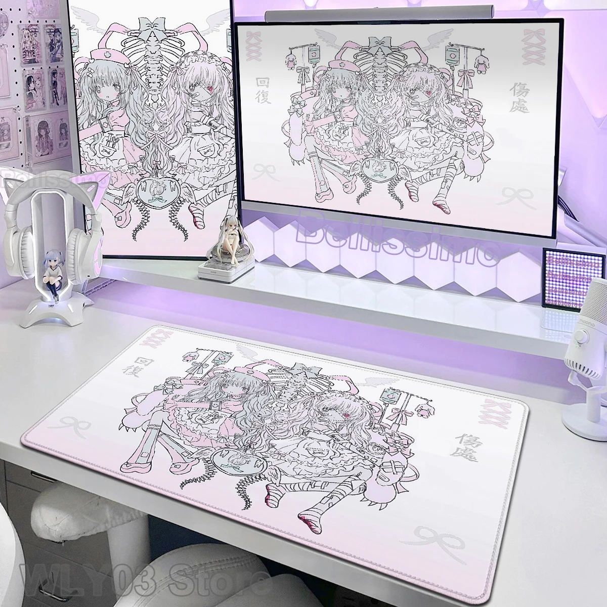 

Office Pink Mouse Pad Gaming Extended Pads Desk Accessories PC Gamer Cabinet Mousepad XXL Angel Anime Girls Keyboard Mat Carpet