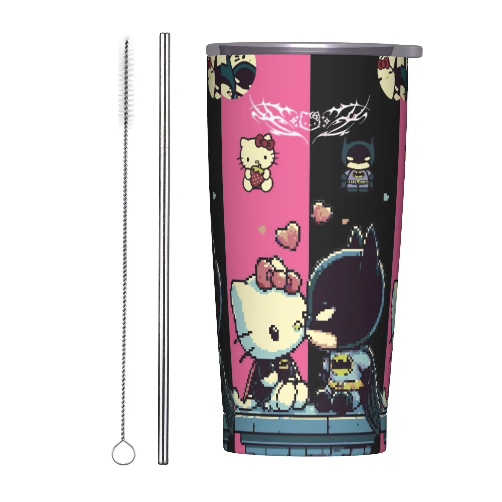 

Hello Kitty Batmans Insulated Tumbler with Straws Couples Vacuum Coffee Mugs Double Wall Bottle Cups, 20oz