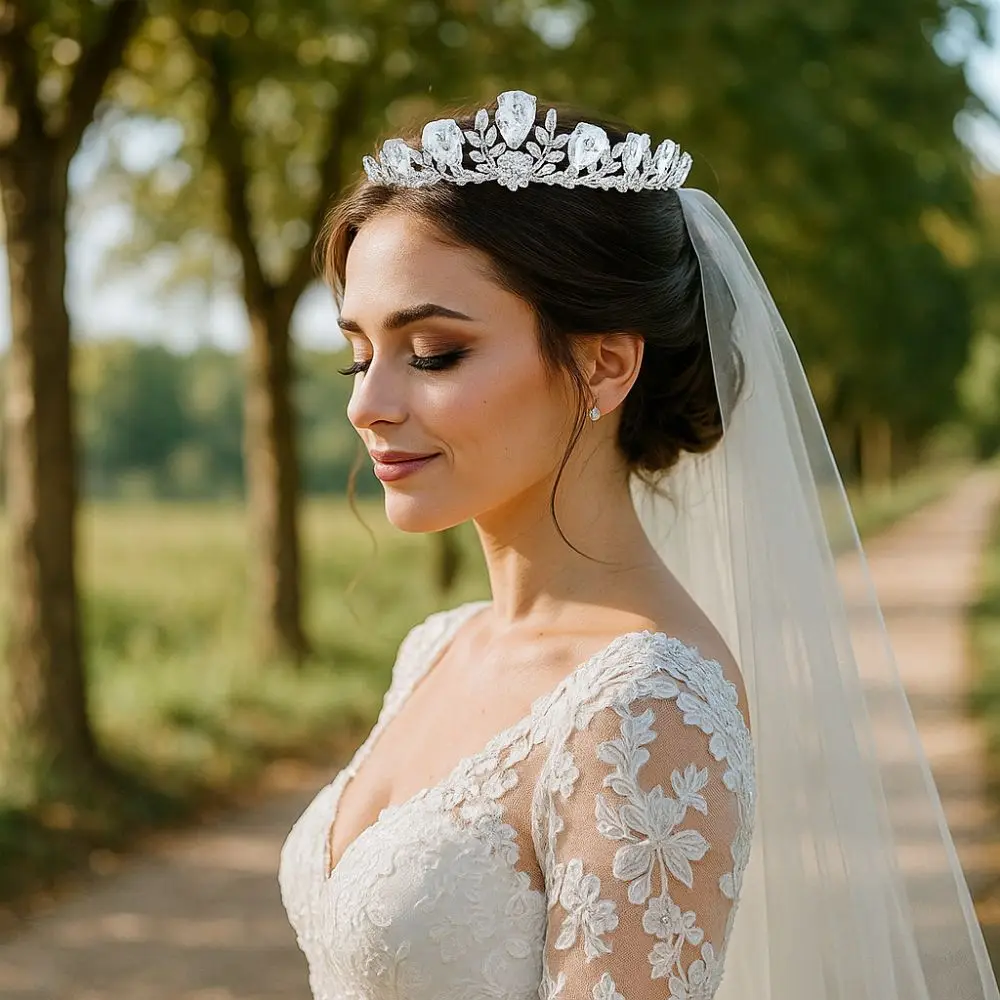 زخرفة الشعر الفاخرة تاج الزفاف أنيقة تألق الزفاف الشعر تاج الساطع الفتيات الأميرة تاج حفل زفاف