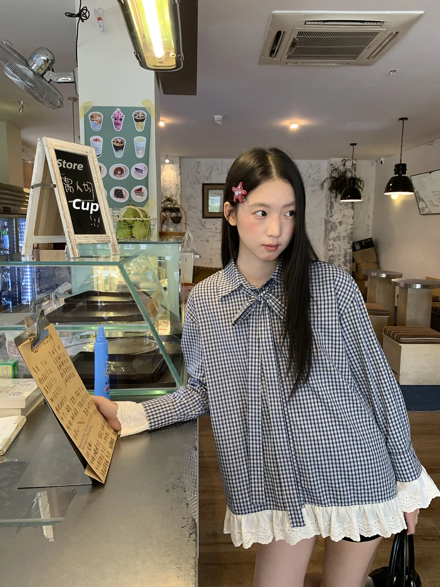 Csa Hoada de Manga Larga a Cuadros Azules para Mujer, Estilo Otoño 2025, Informal, Cómoda, Transpirable, de Aodón, con...