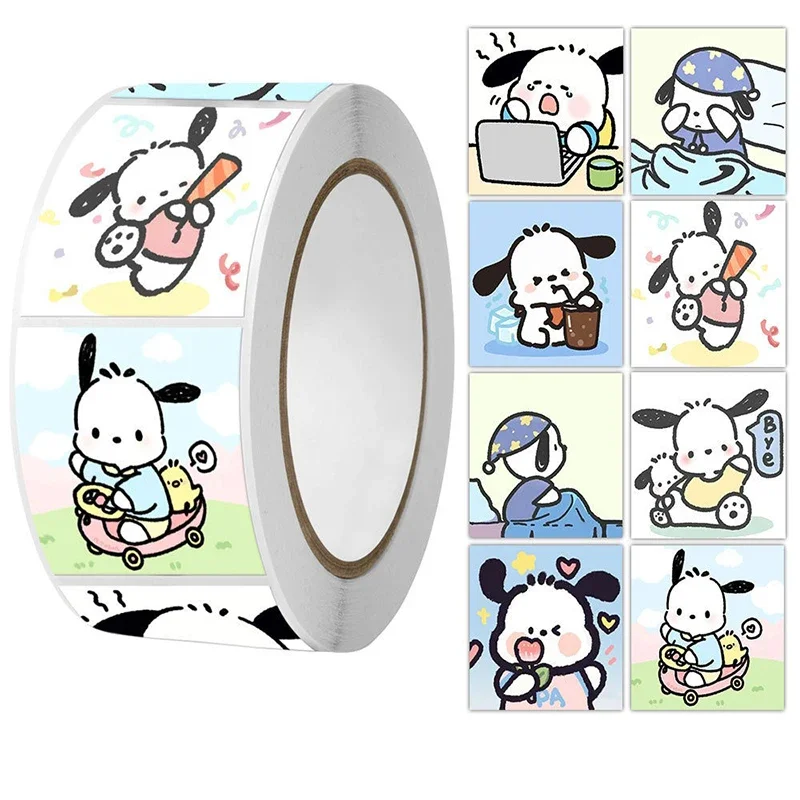 

500pcs/Roll Sanrio Pacha Dog Kawaii Cartoon Roll with DIY Public Creative Ledger Decorative Stickers for Kids' Favorite Gift