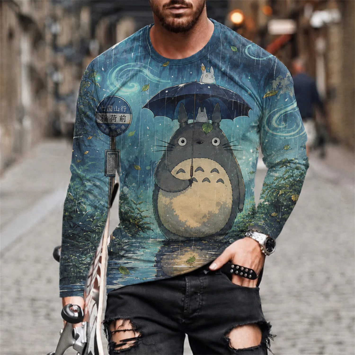 2026 Totoro Soot Sprite Forest All‑Over Print Long Sleeve T‑Shirt, Anime Clothes for Men and Women Daily Street Casual Outfit