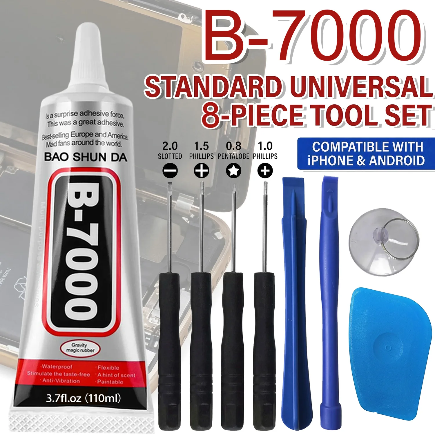 Cola Transparente Universal B7000 de Alta Resistência à Prova d'Água para Reparo de Telas de Celulares, Agente Adesivo Super Forte para Vidros de Celulares e Ferramenta Universal para Reparo de Celulares, Cola para Cer