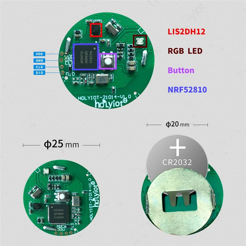 가속도계 센서 포함 비콘 태그, 블루투스 저전력 소비 모듈, Ibeacon, 블랙, BLE5.0, NRF52810, 1 개
