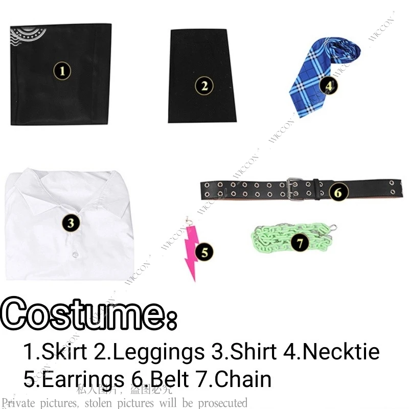 Frankie Stein Anime Costume Cosplay Monster Pants accessory Strappy Dress Halloween Carnival Roleplay Dress Wig Black White