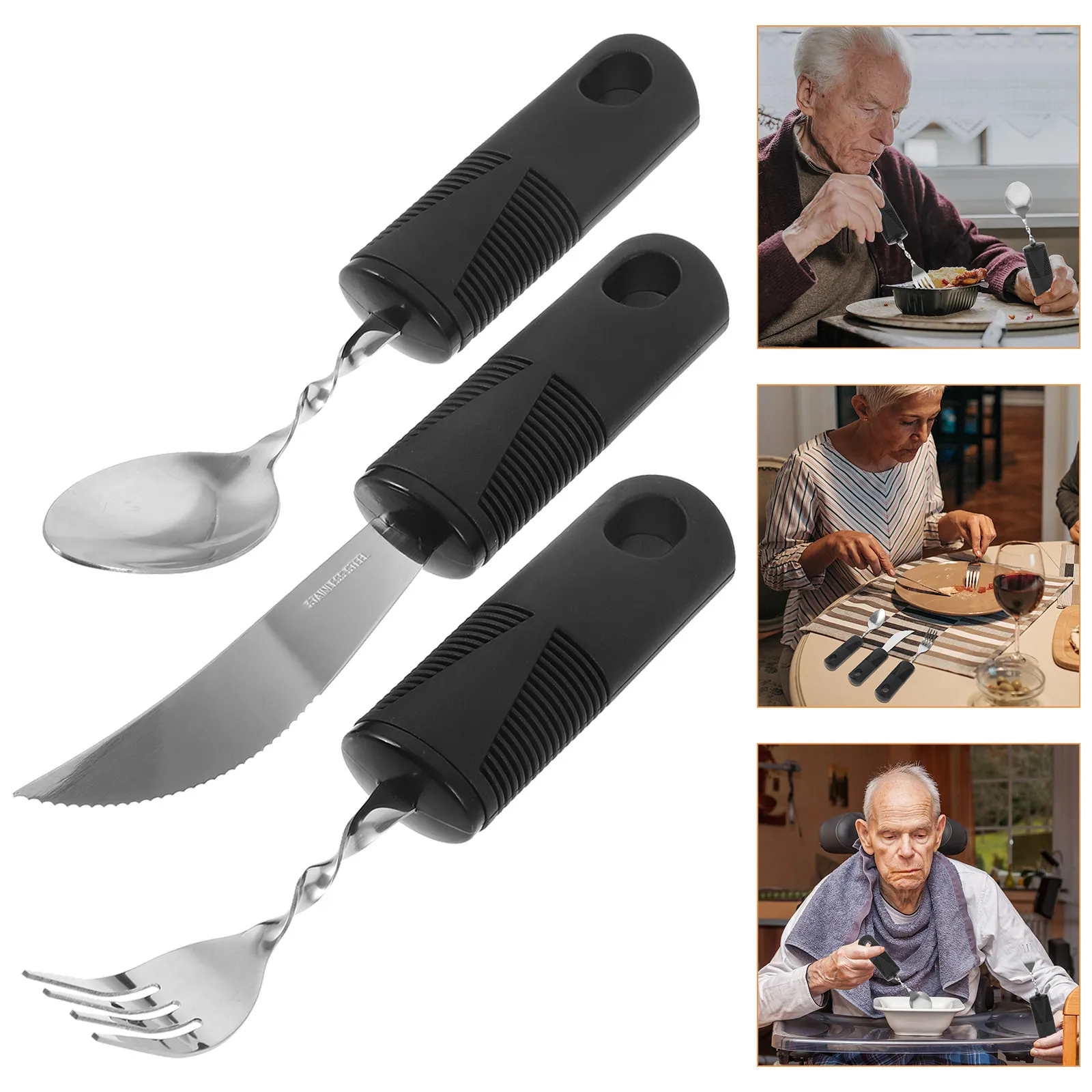 1Set Elderly Tableware Anti-Slip Adaptive Utensils Portable Weighted Cutlery for Disabled Adults Utensils for Adults