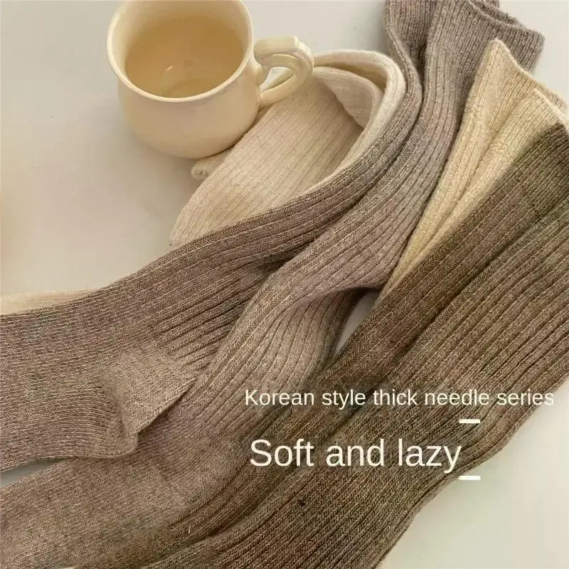 Women Long Socks Cashmere Women Boot Solid Wool Thigh Stocking Skinny Casual Cotton Over Knee-High Fluffy Female Long Knee Sock