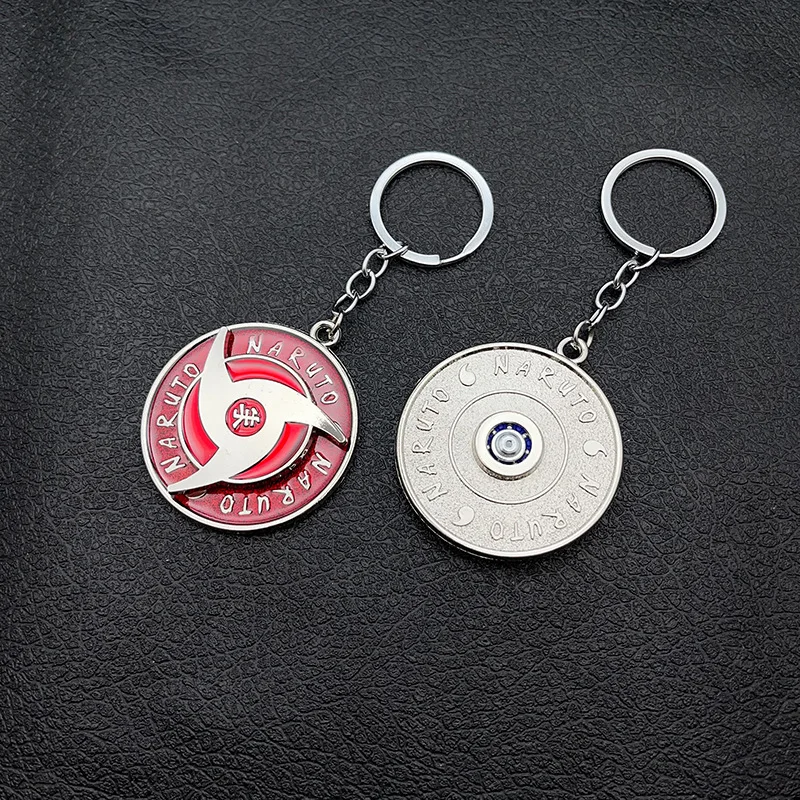 Naruto anime cute keychain peripheral three magma marleidoscope Sharingan logo rotatable keychain pendant keyring cartoon