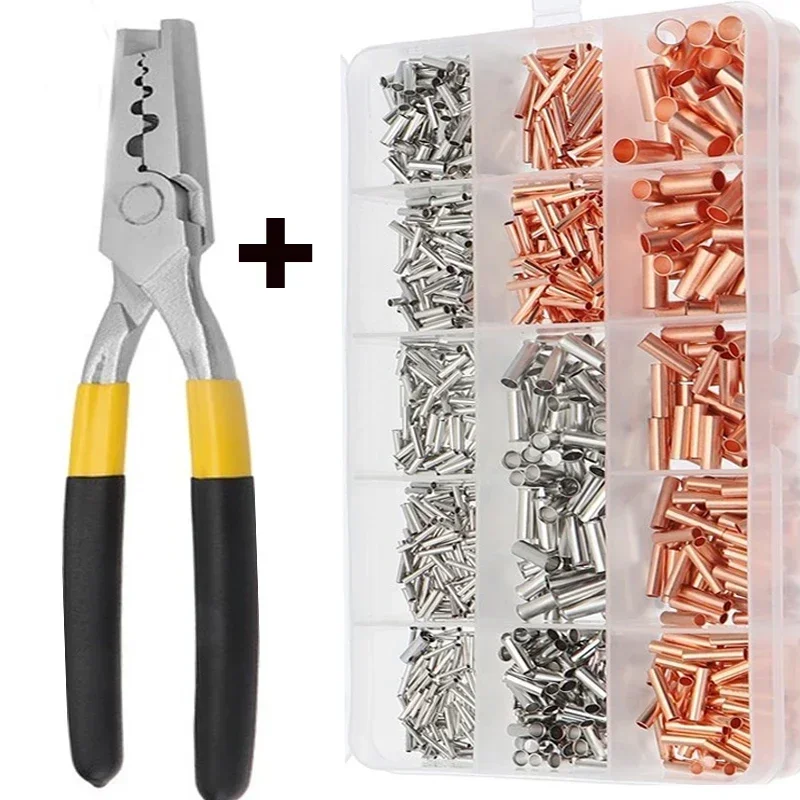 New 970 Copper Tube Terminal Cable Lug Bootlace Ferrule Kit with Heat Shrink Tube Crimping Plier Copper Connecting Pipe Wire Joi