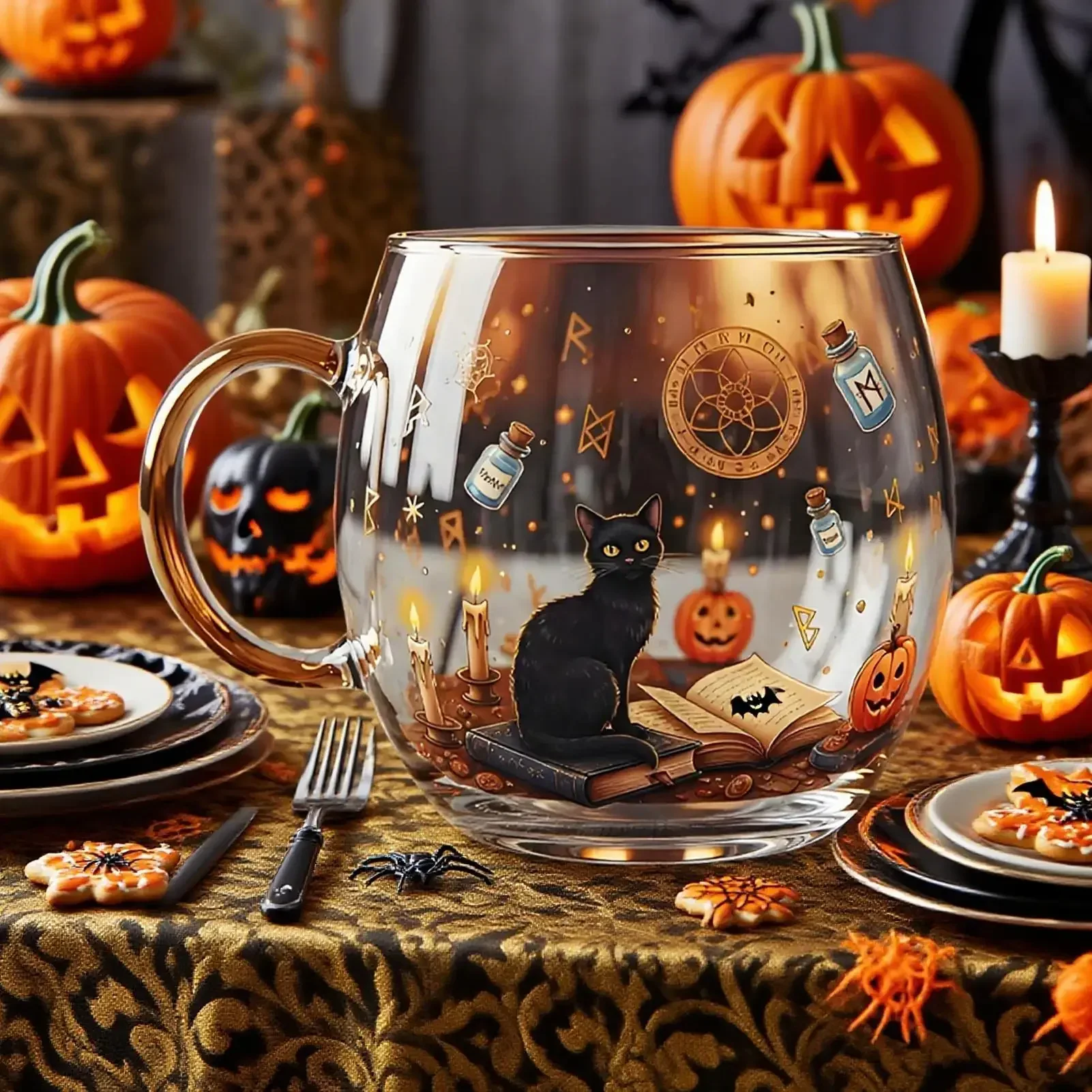 Halloween Mug Haunted Path Glass Coffee Mugs Beverage Containers Party Supplies for Home Farmhouse Apartment Hotel Counter