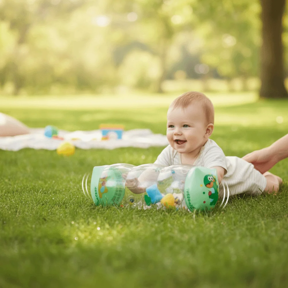 Inflatable Crawling Roller Lightweight Montessori Educational Infant Tummy Time Roller Rolling Rattle Foldable Baby Crawling