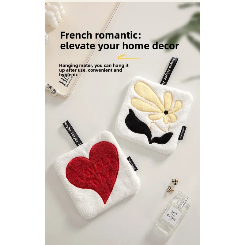 Hangable Non-Shedding Super Absorbent Kitchen Supplies Embroidered Square Towel Hand Towel