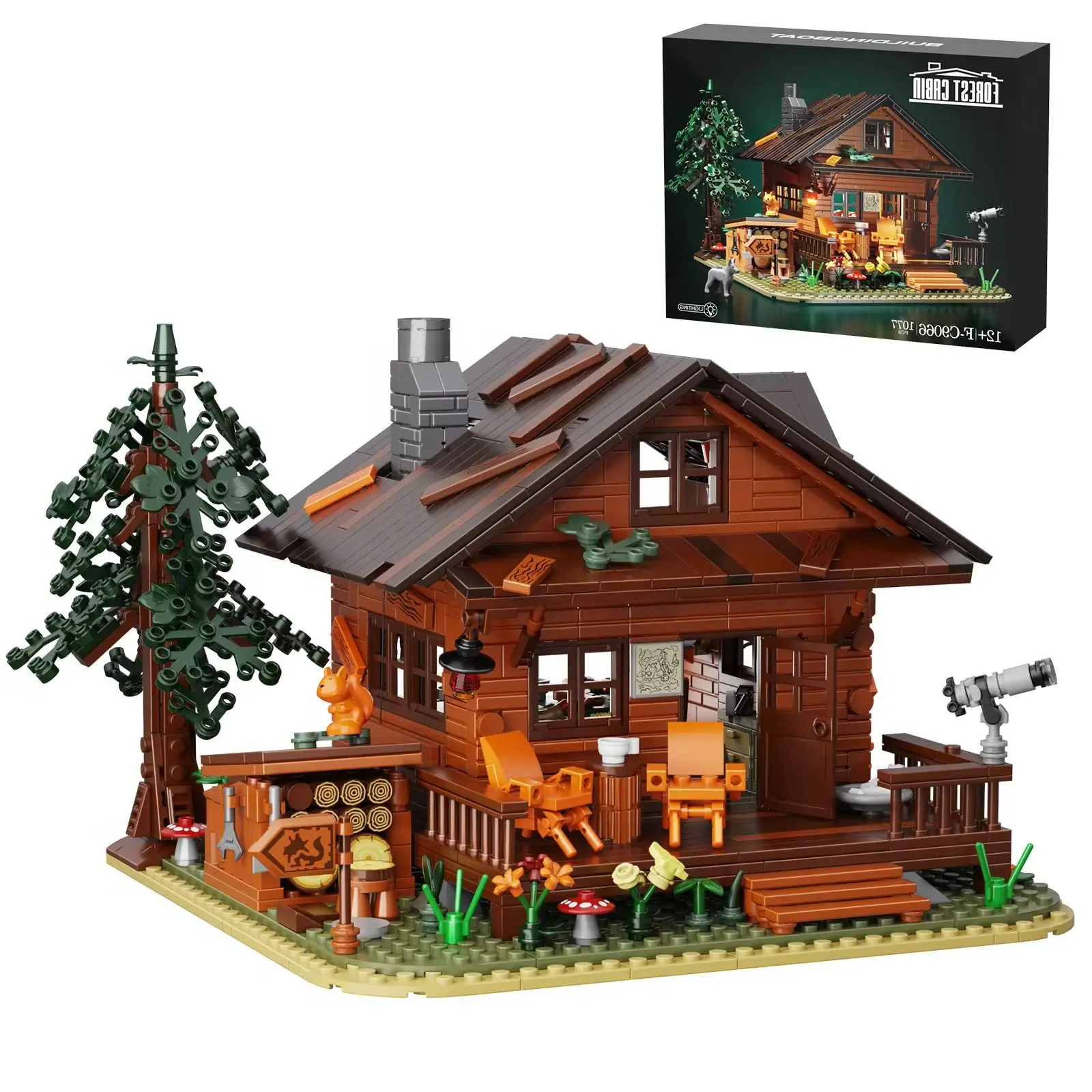 1077 Stuks Bossen Cabines Model Kit Bouwstenen Landelijk Houten Huis Met Lichte Modelarchitectuur Bakstenen Speelgoed Voor Kinderen Cadeau