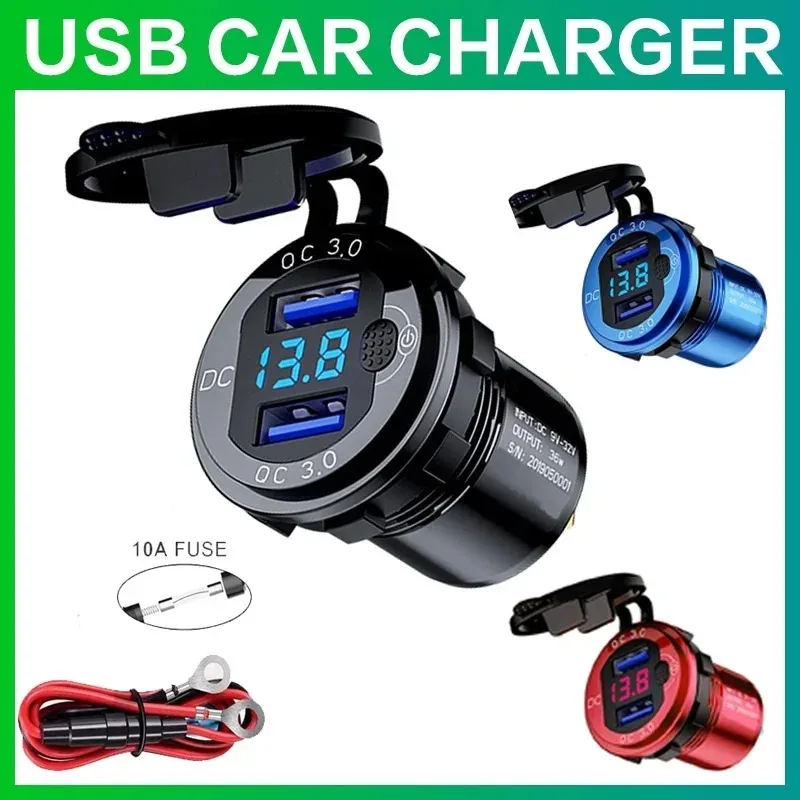 

STONEGO 36W Car Dual USB Charger QC3.0 Waterproof with Voltmeter Switch for 12V/24V Motorcycle ATV Boat Marine RV