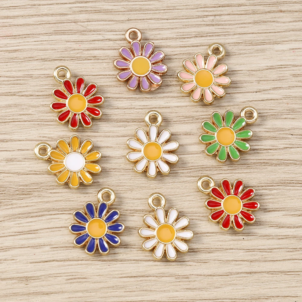 Tusember 20 Stück vergoldete, bunte, niedliche Gänseblümchen-Charms für DIY-Schlüsselanhänger, Ohrringe, Armbänder, Schmuckherstellung und Zubehör – Detail 2