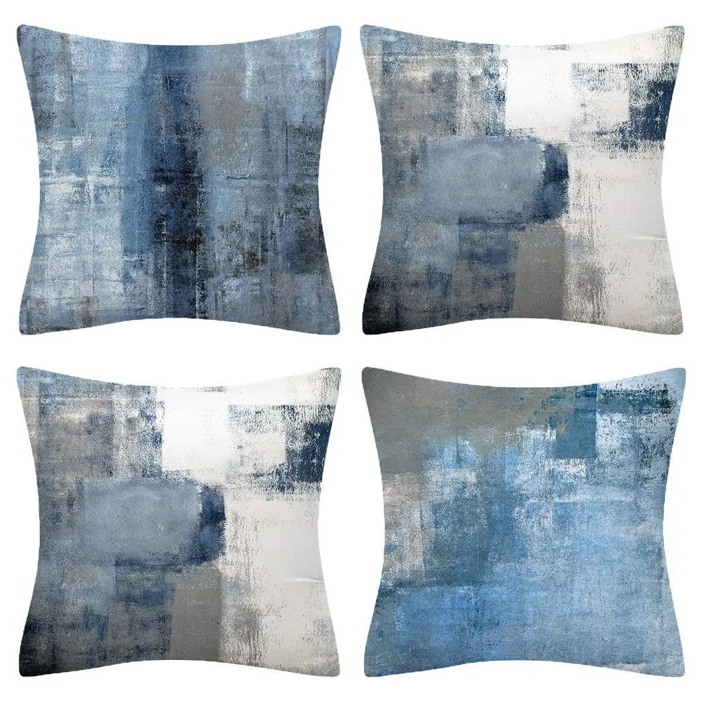 1 Stück abstrakter blaugrauer Kissenbezug, moderner strukturierter Kunst-Kissenbezug für Sofa, Schlafzimmer, Heimdekoration, ohne Kisseneinsatz