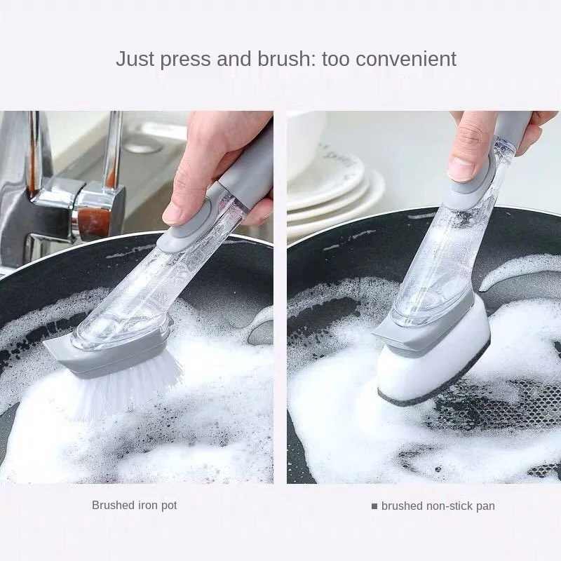 

Kitchen Dish Brush Long Handle Dishwashing Clean Brush Multifunctional Dish Scrubber Brush with Liquid Dispenser Pot Wash Wipe