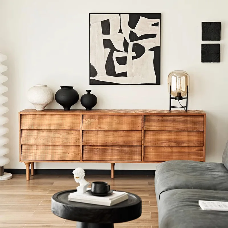 

Nordic retro nine-chest cabinet old elm living room wall decorative cabinet wabi safeng bedroom large-capacity storage locker